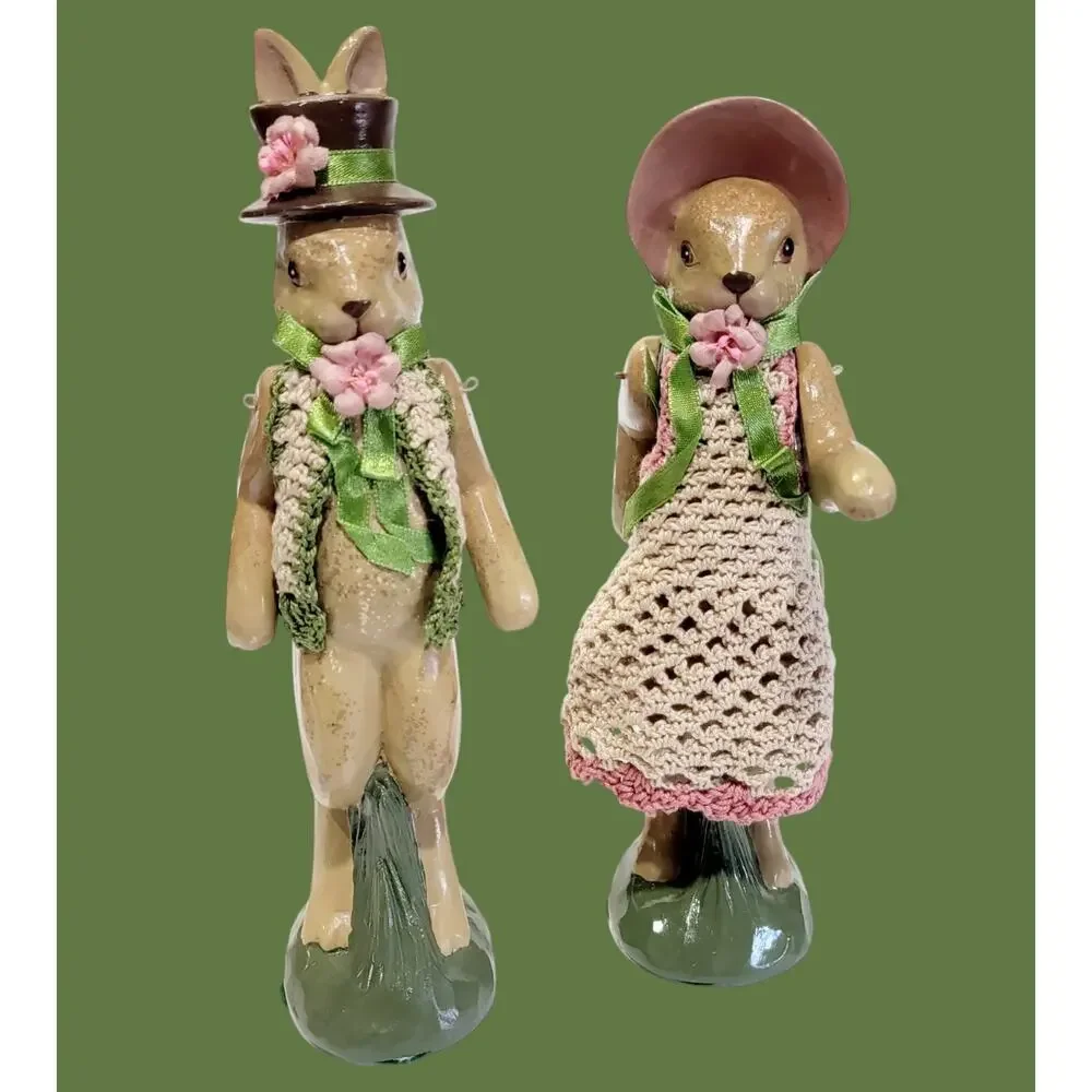 Katherines Collection Wayne Kleski Pair Mr and Mrs Bunny Rabbit Figurines Rare